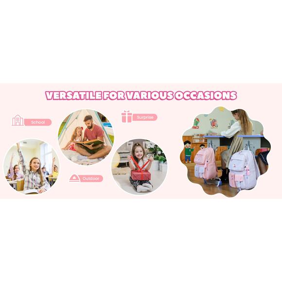 Cute Girls School Backpack Purple Pink Waterproof Bookbag with Keychain Gift - Picture 13 of 14